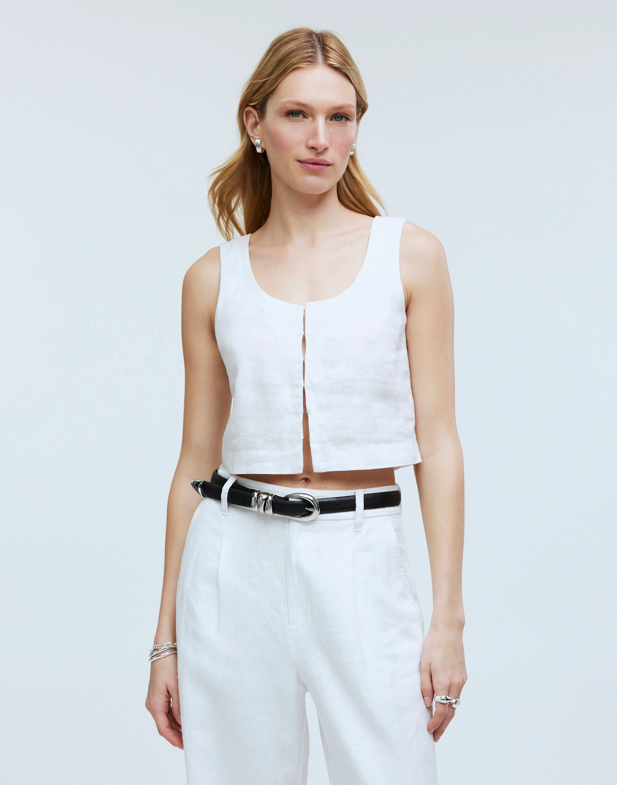 Scoopneck Crop Tank in 100% Linen | Madewell