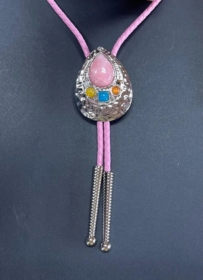 Bolo Tie - Pink and Silver Slide on Pink Braided Cord | Etsy (Global)