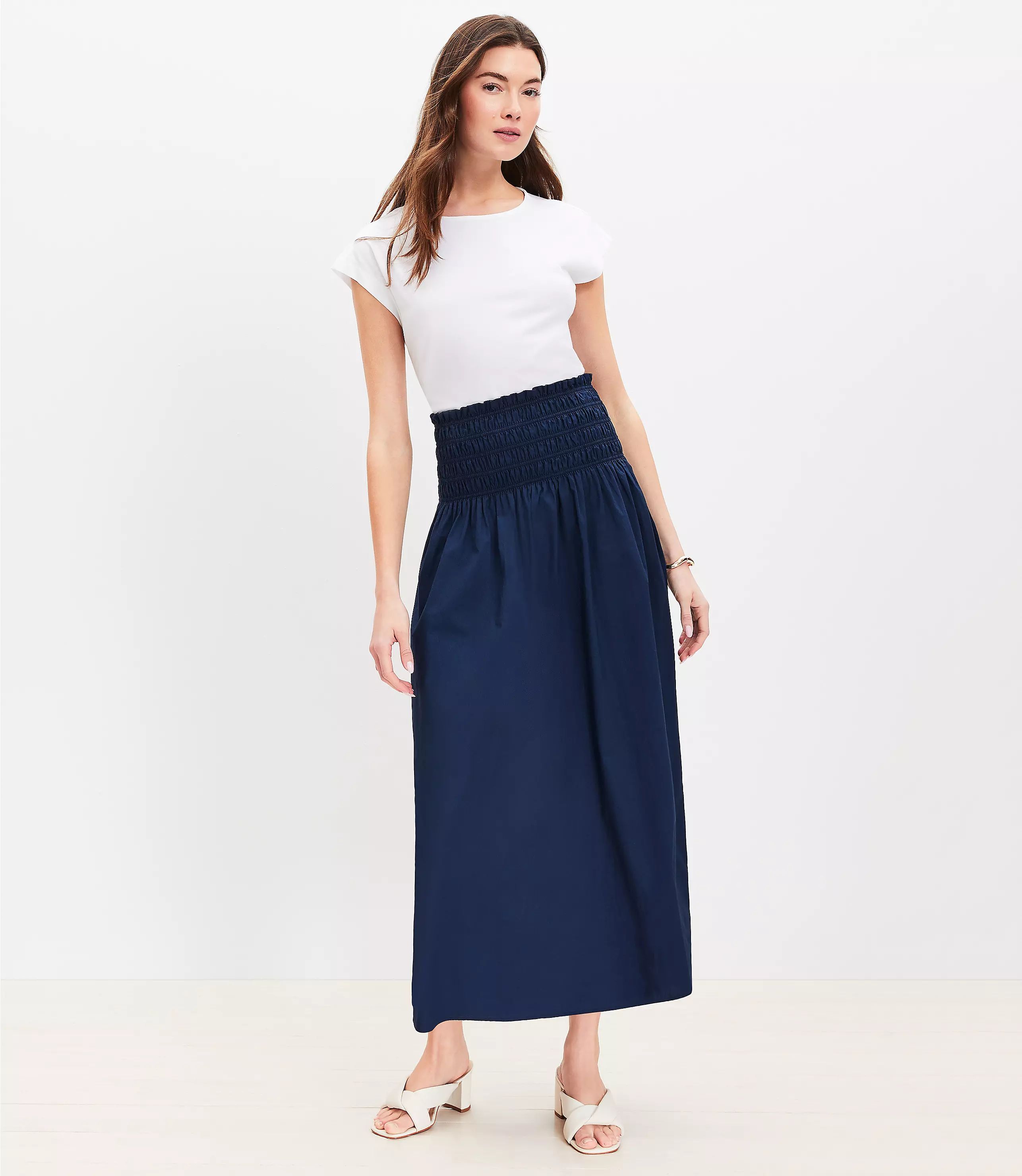Poplin Smocked Maxi Skirt | LOFT