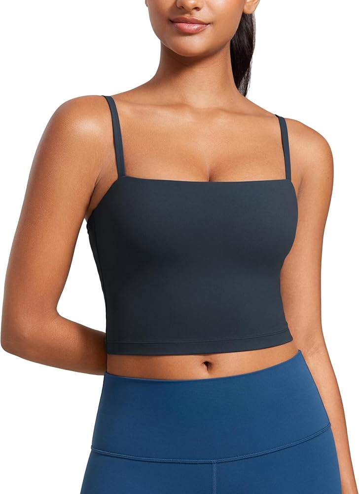 CRZ YOGA Butterluxe Cami Crop Tank Tops for Women - Square Neck Adjustable Padded Longline Sports... | Amazon (US)