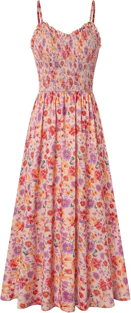 Kate Kasin Womens Summer Floral Maxi Dress, Long Beach Boho Smocked Dresses, Vacation Sundress wi... | Amazon (US)