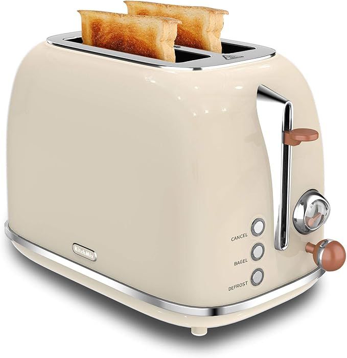 2 Slice Toaster, KitchMix Retro Stainless Steel Bread Toasters with 6 Settings, 1.5 In Extra Wide... | Amazon (US)