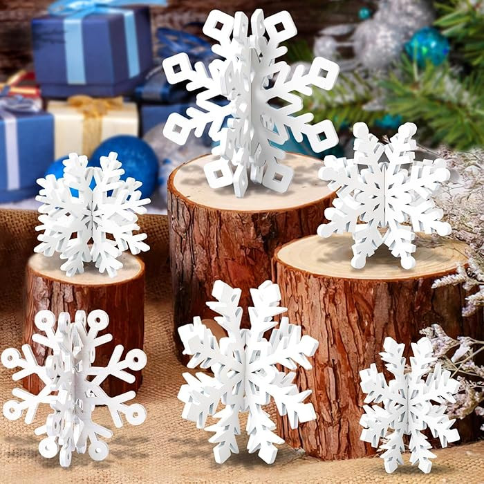 OuMuaMua 12 Set Winter Christmas Centerpiece Table Decorations - 24pcs Wooden Snowflakes Decor 3D... | Amazon (US)