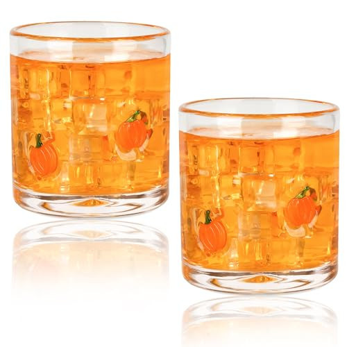 AimFun 2Pcs Pumpkin Icon Juice Glasses Fall Handblown Cocktail Glass Cup | Amazon (US)