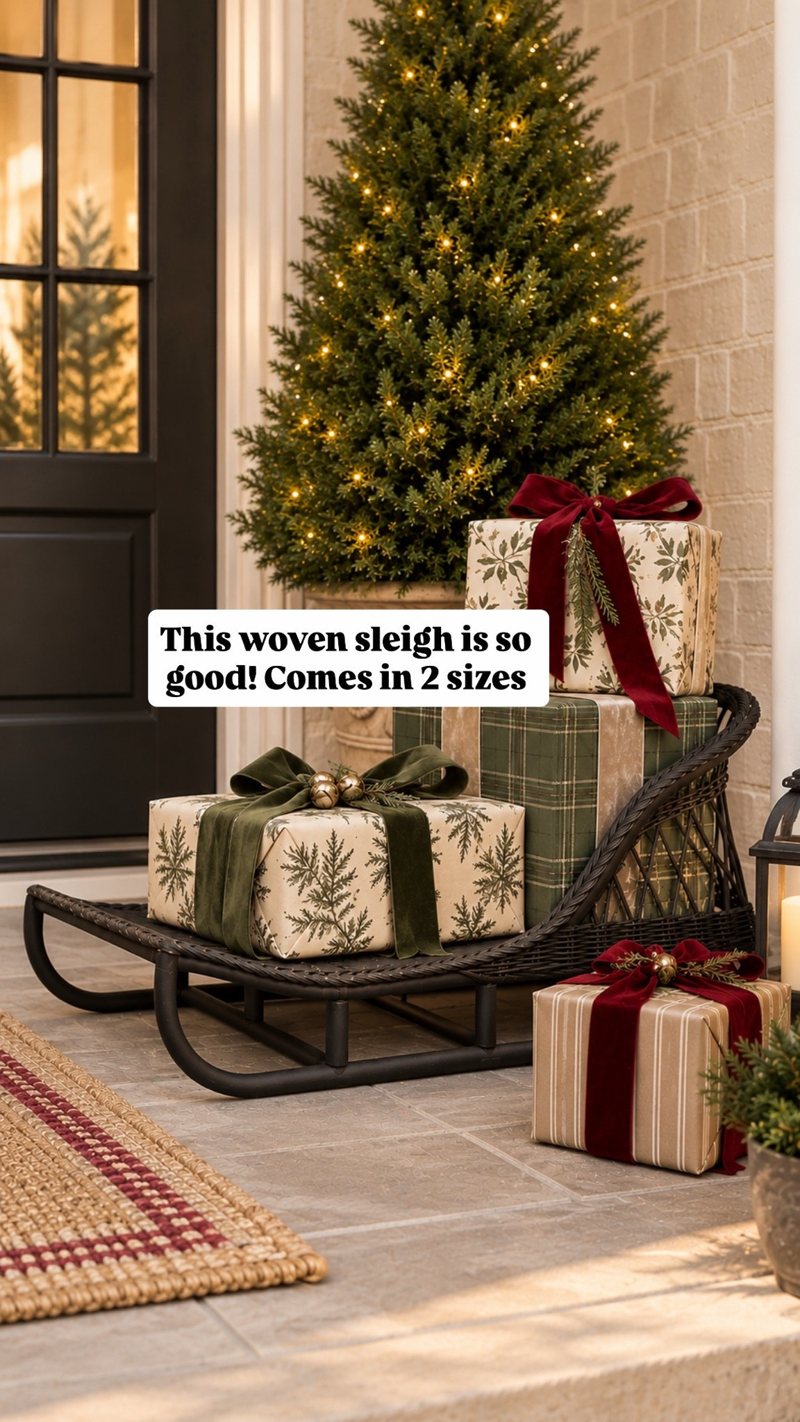 Christmas porch magic 🎄✨ This sleigh is such a fun way to create a cozy holiday moment without going overboard on decor.