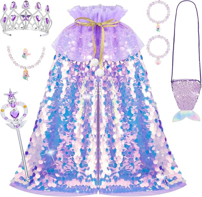 Meland Princess Dress Up for Girls 3-8, 11Pcs Mermaid Cape with Crown, Dress Up Clothes Birthday ... | Amazon (US)