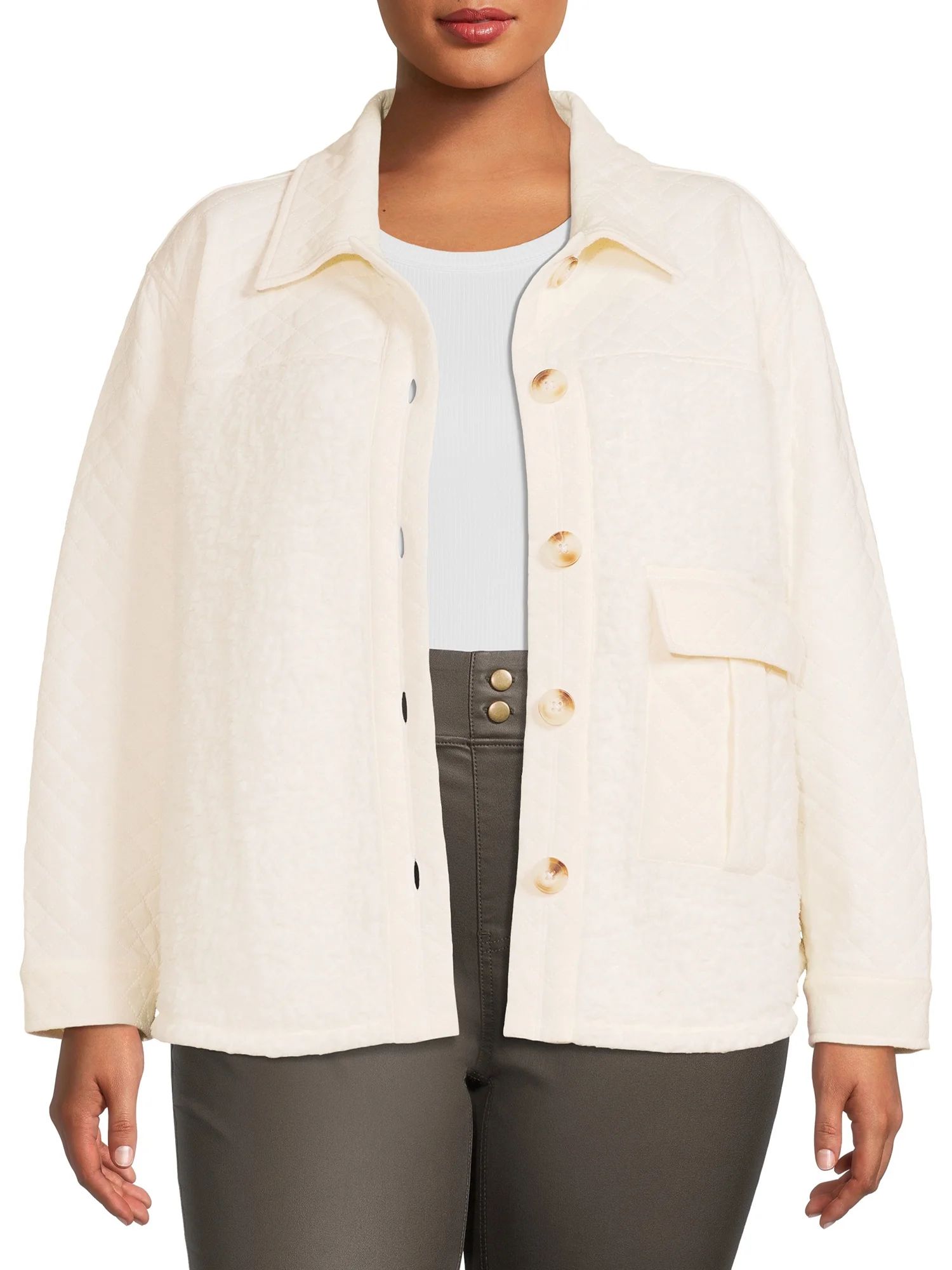 Terra & Sky Women's Plus Size Quilted Terry and Faux Sherpa Jacket | Walmart (US)