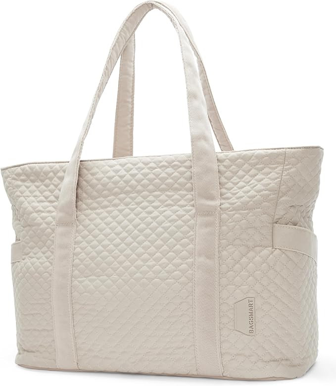 BAGSMART Crush Tote Bag for Women, 20L Puffer Work Tote with Zipper, Travel Essentials Quilted Nu... | Amazon (US)