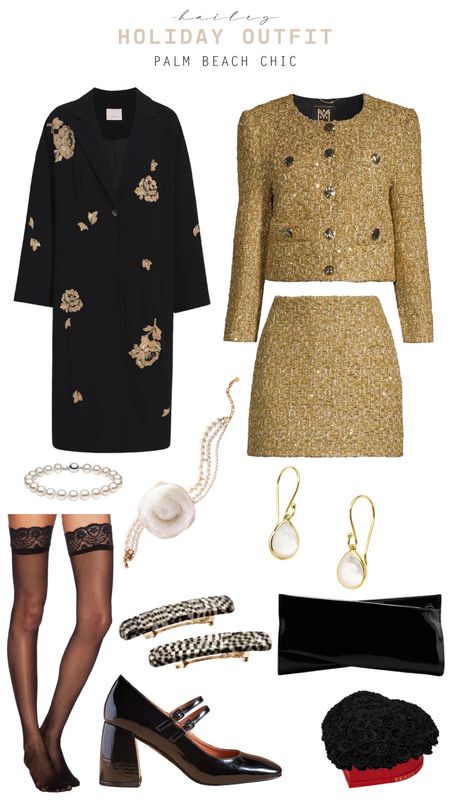 Ready to dazzle at holiday parties? 

✨ Explore my Holiday Gift Guide 2023 for smart shopping choices! 🎁 Unveil Palm Beach chic style with a timeless black and gold ensemble featuring patent leather Mary Jane pumps, a matching clutch, and sheer black thigh-high tights. 

Elevate your style this season! 

#LTKHoliday #LTKstyletip #LTKGiftGuide