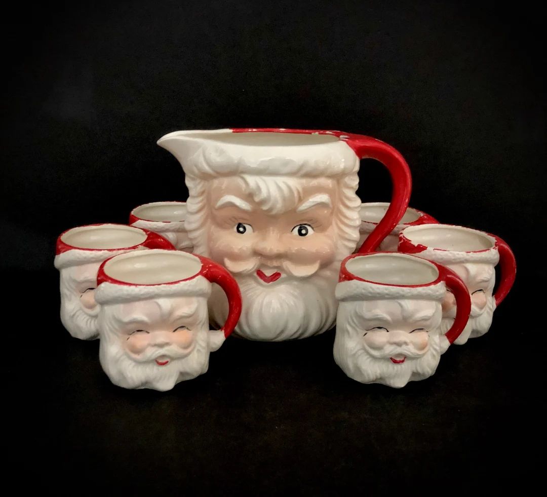 Tilso Vintage Christmas Santa Pitcher and six mugs mug set MCM midcentury | Etsy (US)