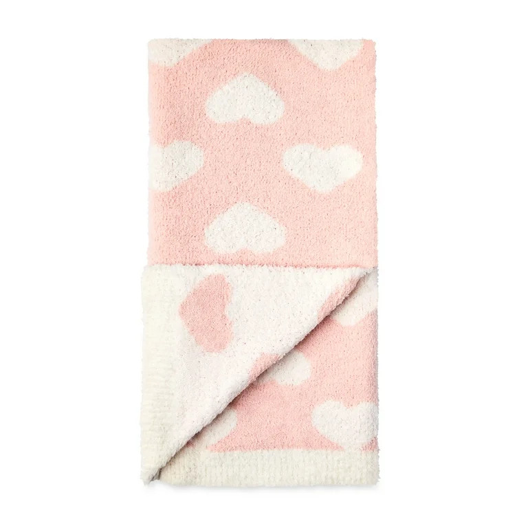 Parent's Choice Cozy Knit Pink Hearts Unisex Polyester Baby Blanket | Walmart (US)