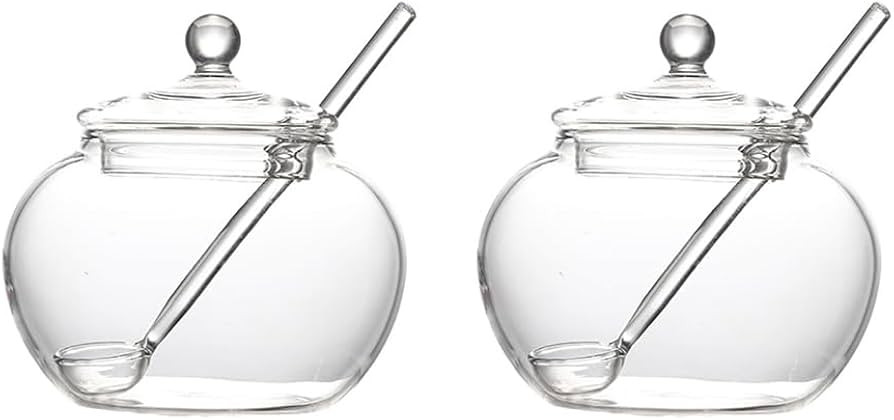 123Arts Clear Glass Sugar Bowls Storage Jars with Lid and Sugar Serving Spoons, Set of 2 | Amazon (US)