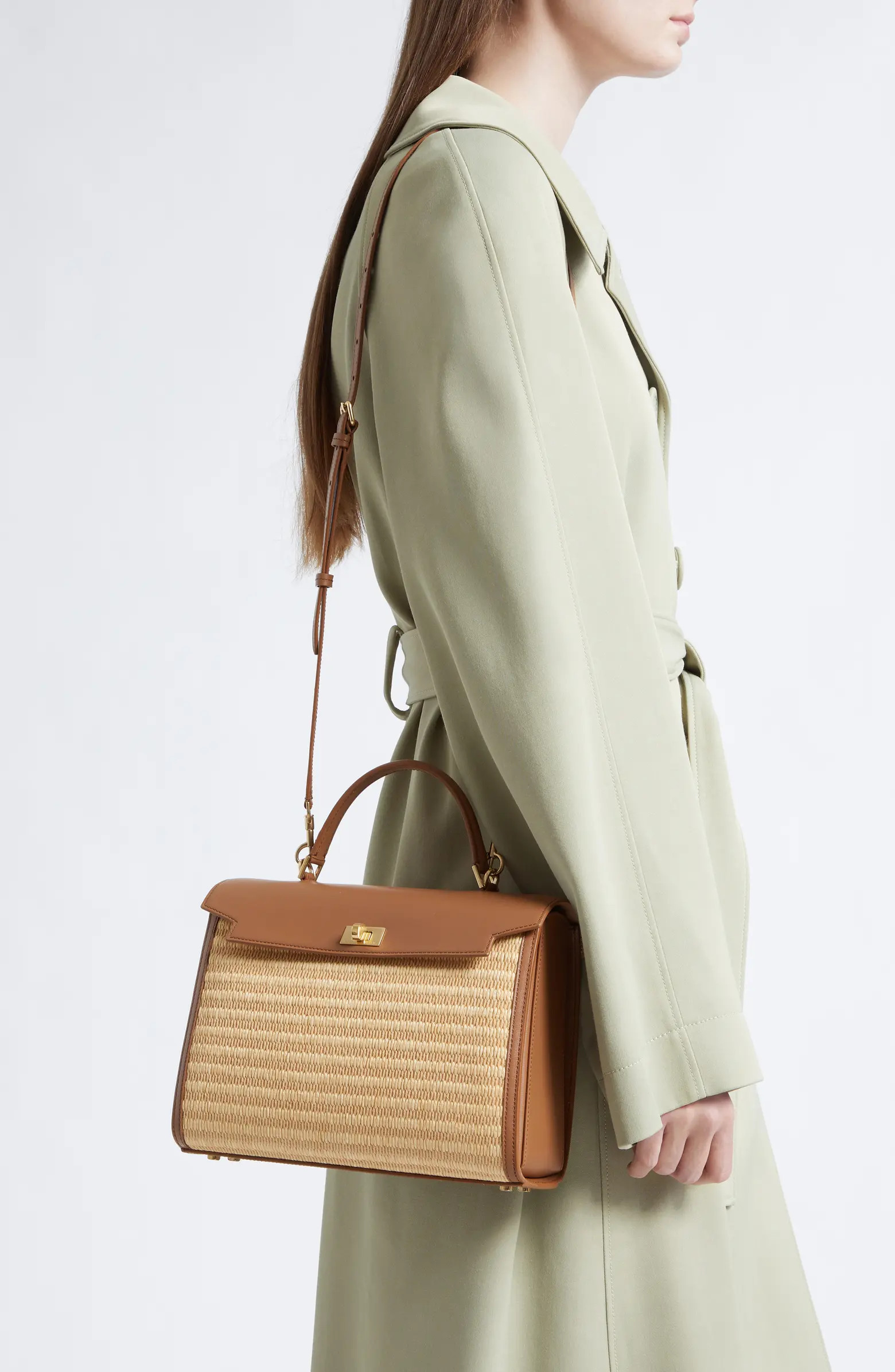 Mortimer Leather & Raffia Top Handle Bag | Nordstrom