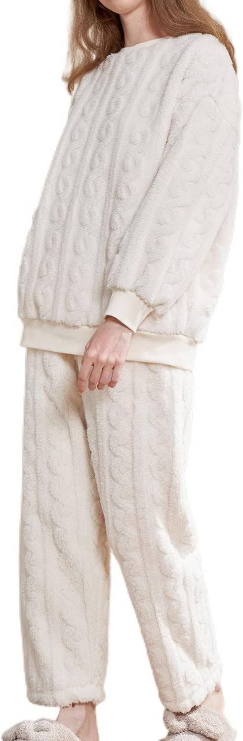 Women's Long Sleeve Shirt Pants Set Cute Fuzzy Fleece Pajama Set 2 Piece Pjs Winter Warm Baggy Ov... | Amazon (US)