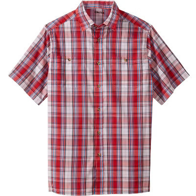 KingSize Plaid Wrinkle-Resistant Short Sleeve Button Down - L, True Red Plaid | Target