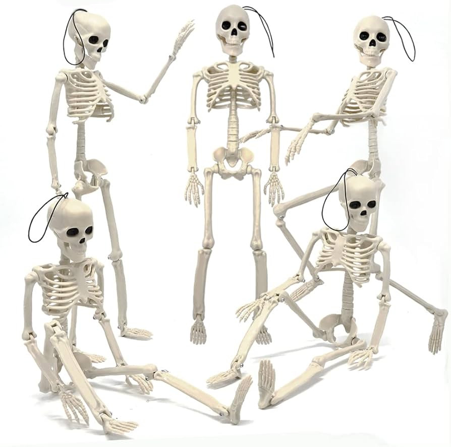 UMEELR 5Pcs Hanging Skeleton Halloween Decorations, 16in Movable Joints Realistic Full Body Posea... | Amazon (US)