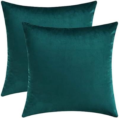 Mixhug Set of 2 Cozy Velvet Square Decorative Throw Pillow Covers for Couch and Bed, Teal, 18 x 1... | Amazon (US)