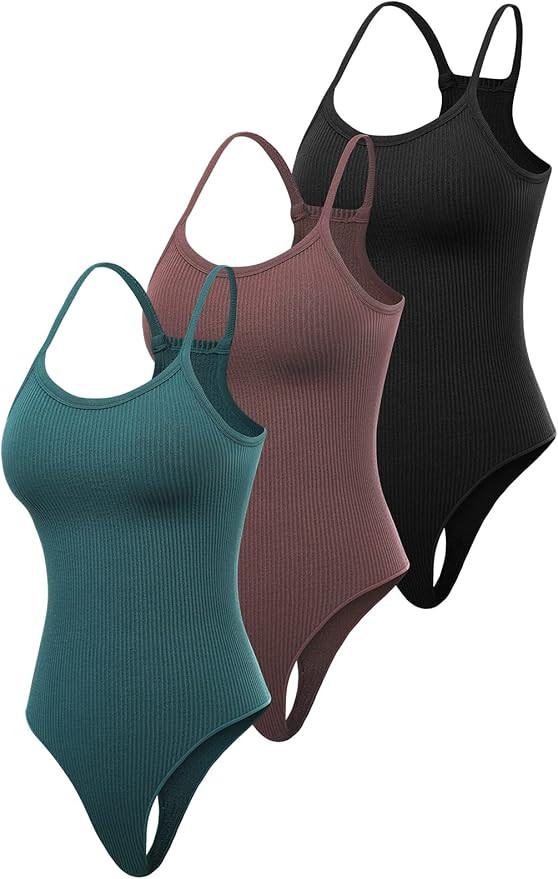 YNNTHY 3 Piece Women's Sleeveless Bodysuits Ribbed Scoop Neck Racer Back Tank Tops | Amazon (US)