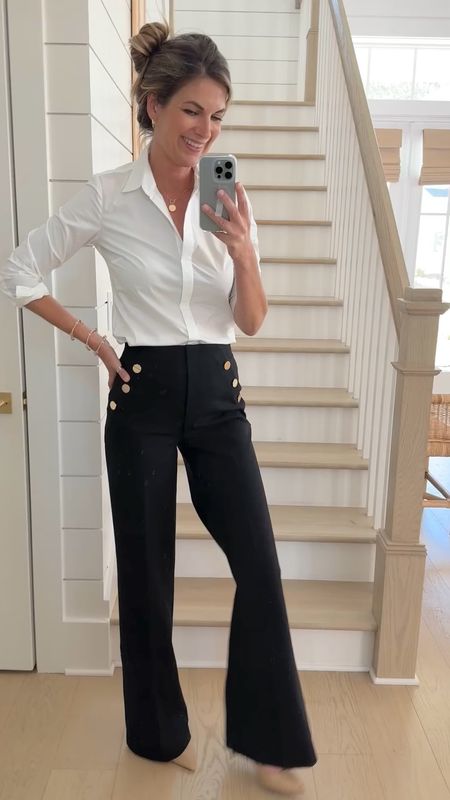 Workwear! Use code RACHELXSPANX for a discount in this no gape shirt (that resists wrinkles) and wide leg pull on pants. I am in xs and xs tall in the pants. I’m 5’11” wearing heels.

#LTKVideo #LTKWorkwear #LTKOver40