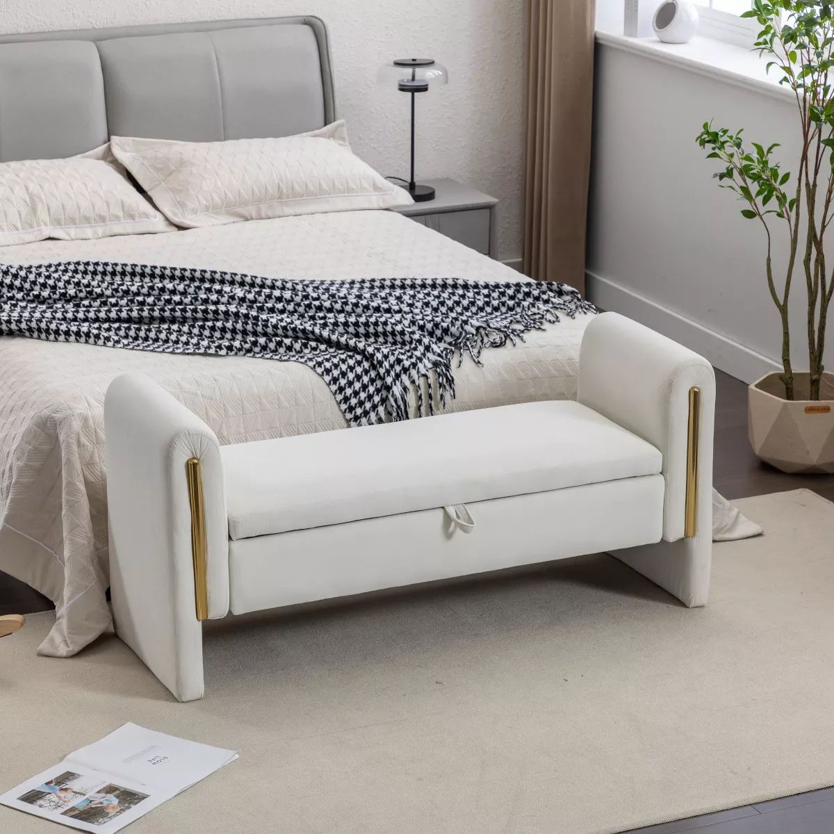 33.5"/53.1" Bedroom End Bench, Modern Velvet/Teddy Fabric Upholstered Shoe Bench 4A - ModernLuxe | Target