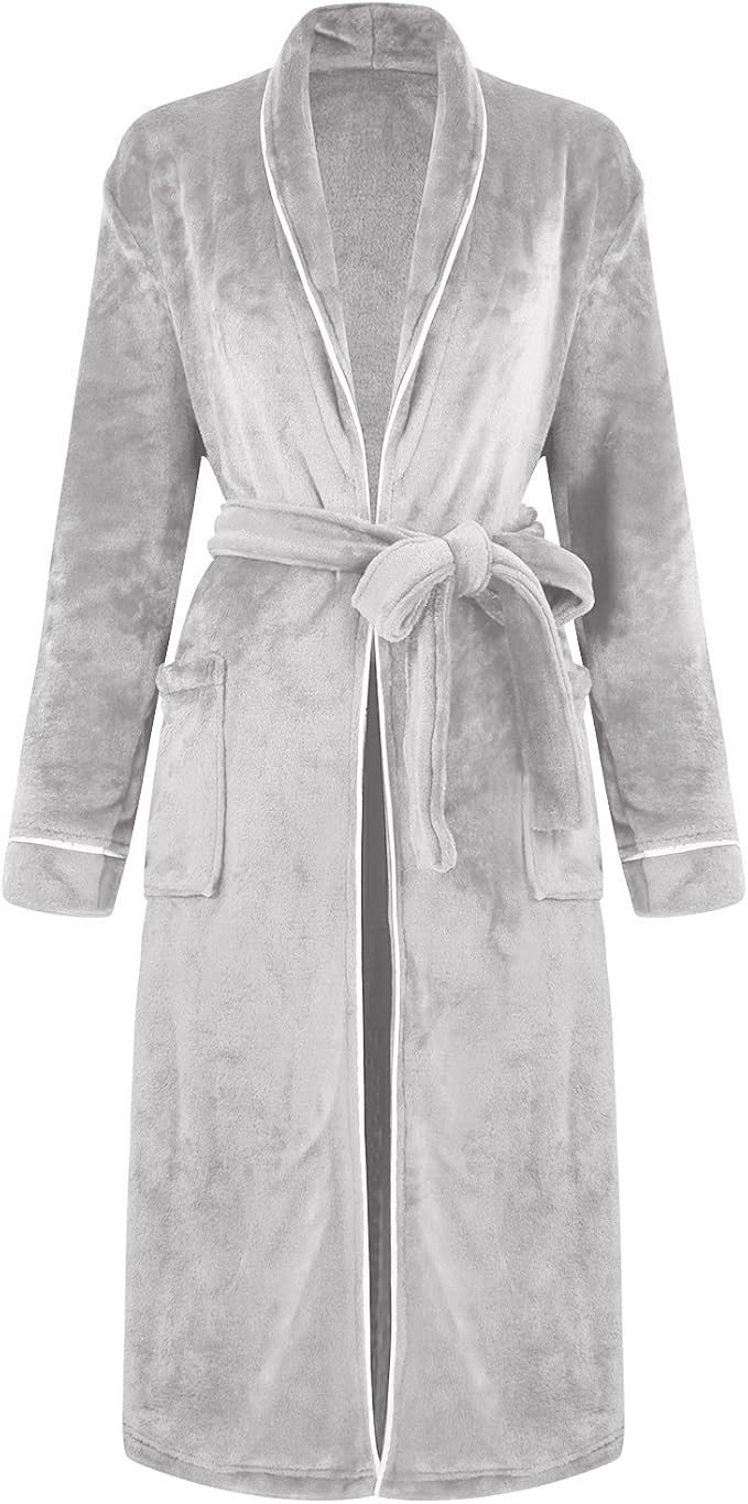 Plush Robe for Women, Fluffy Soft Bathrobe, Plus Size Plush Nightgown, Bathrobe with Pockets Warm... | Amazon (US)