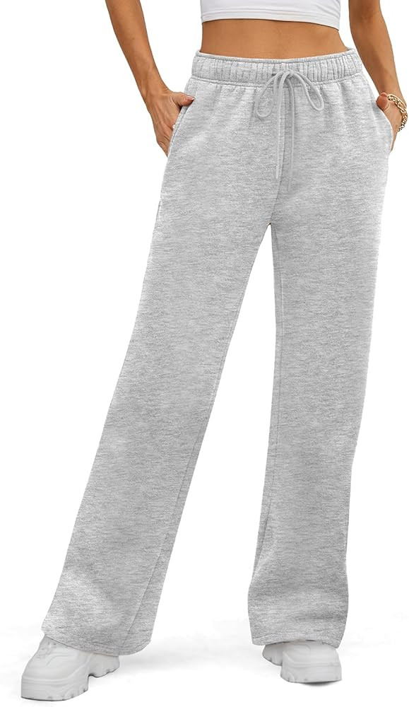 ATHMILE Womens Sweatpants 2025 Fall Baggy Wide Leg Sweatpant Fleece Lined Straight Leg Sweat Pant... | Amazon (US)