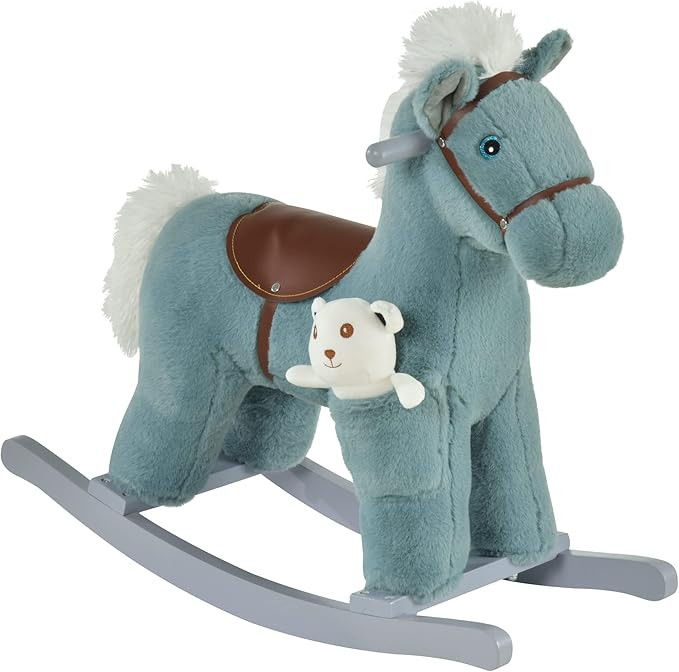 Qaba Kids Plush Ride-On Rocking Horse with Bear Toy, Children Chair with Soft Plush Toy & Fun Rea... | Amazon (US)