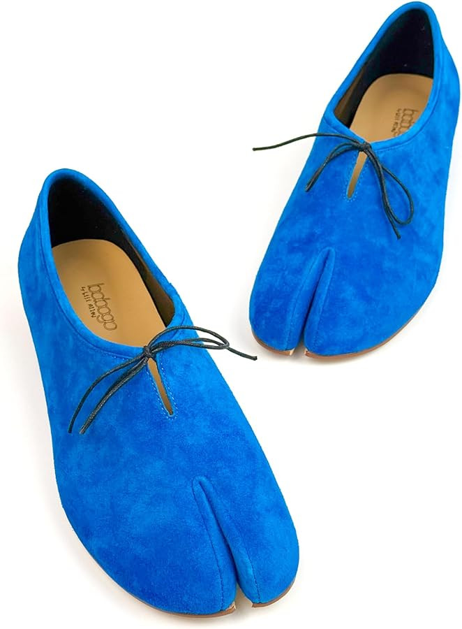 Women's Cobalt Blue Suede Tabi Flats Split Toe Ballet Flats | Amazon (US)