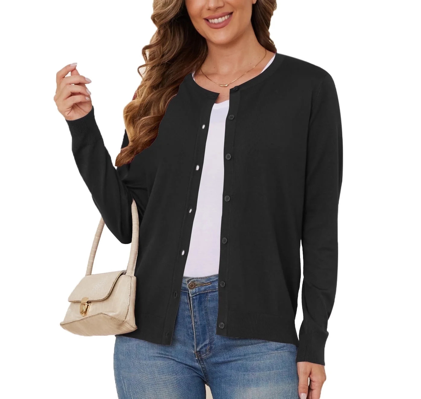 UVPLove Women's Lightweight Button-Down Cardigan Sweater,Black,S-3XL | Walmart (US)