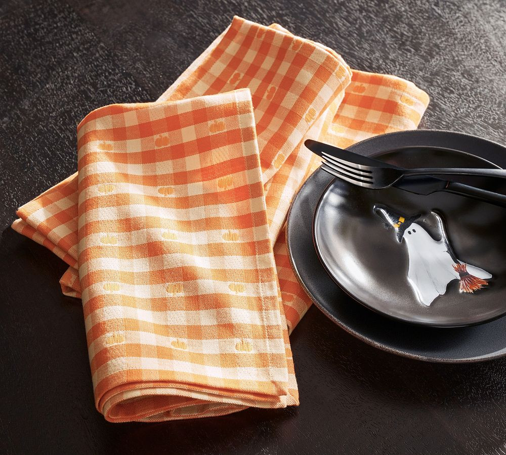 Pumpkin Gingham Organic Cotton Napkins - Set of 4 | Pottery Barn (US)