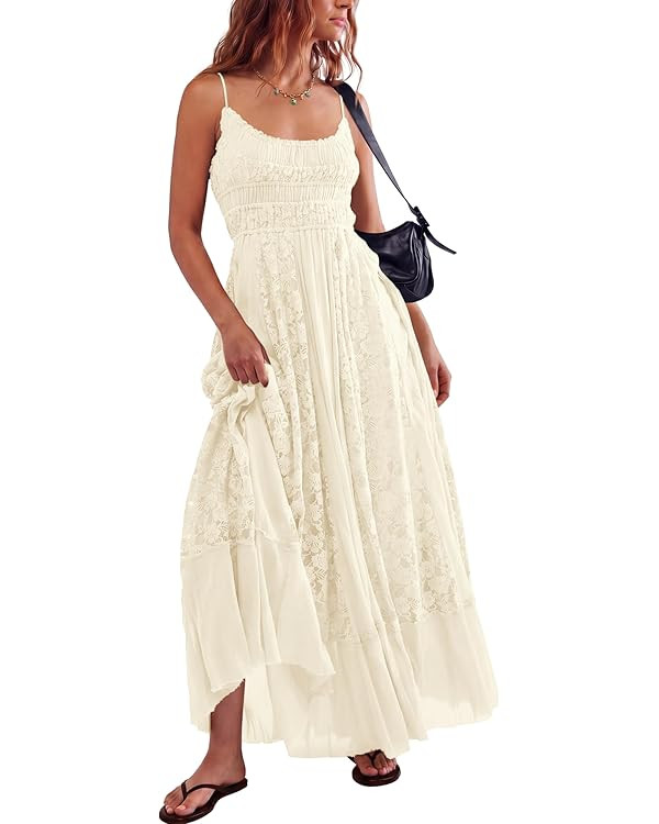Summer Dress for Women Casual Lace Floral Embroidered Bohemian Maxi Dress Flowy A Line Beach Long... | Amazon (US)