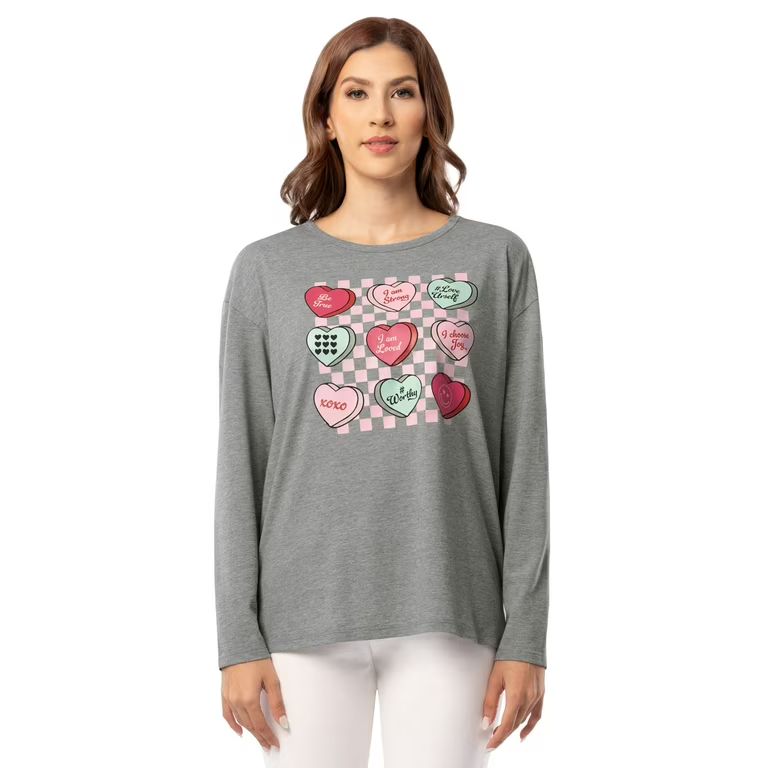 Valentine’s Women's Graphic T-Shirt with Long Sleeves, by Way to Celebrate, Sizes S-3XL | Walmart (US)