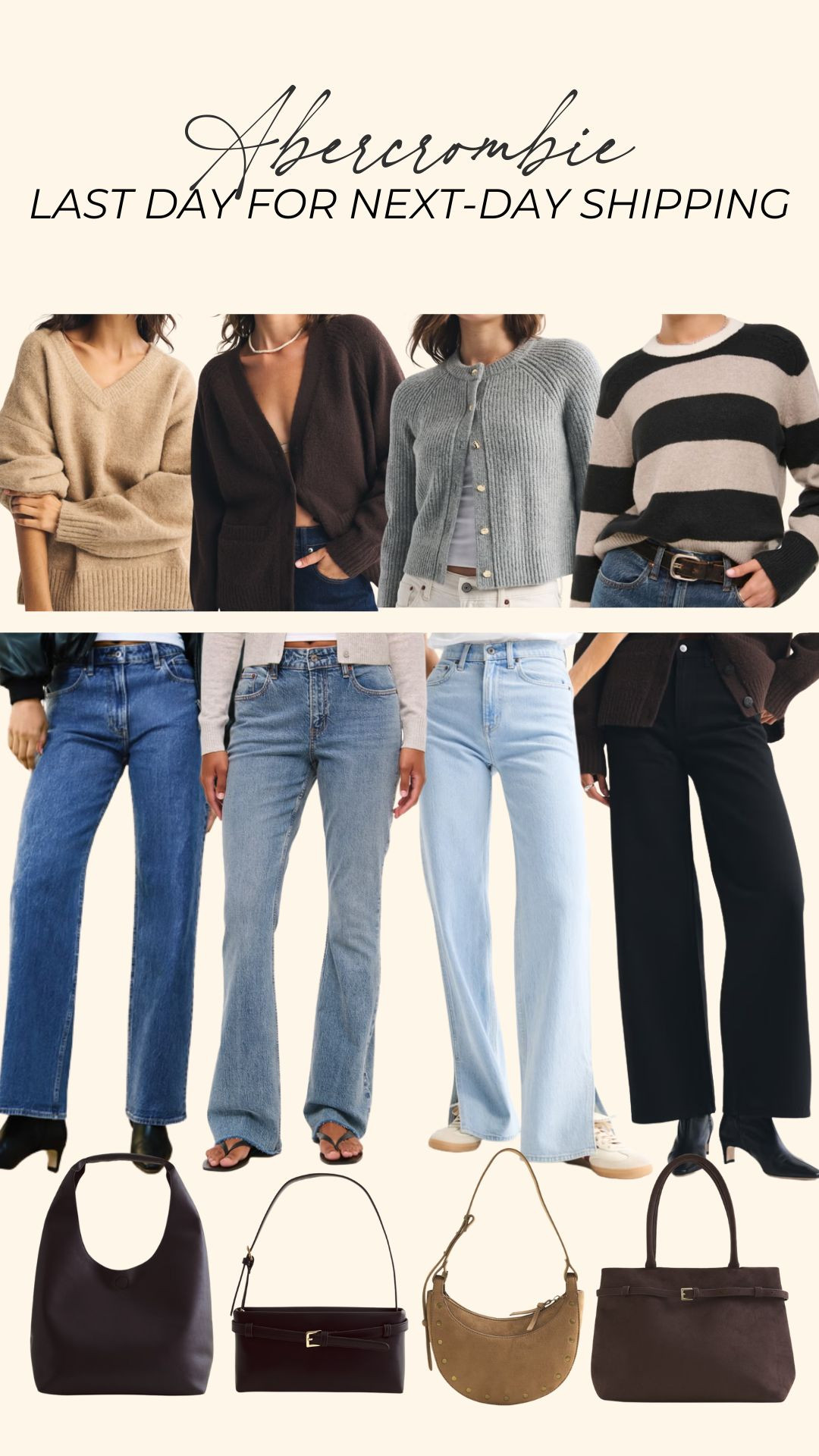last day for next-day shipping from abercrombie 🤍 up to 40% off almost everything

gifts for her, holiday fashion, winter fashion, sweater, casual outfit, denim, curve love, bootcut jeans, accessories, purse, holiday outfit, michele jaliene 

 #LTKHoliday #LTKSeasonal #LTKSaleAlert
