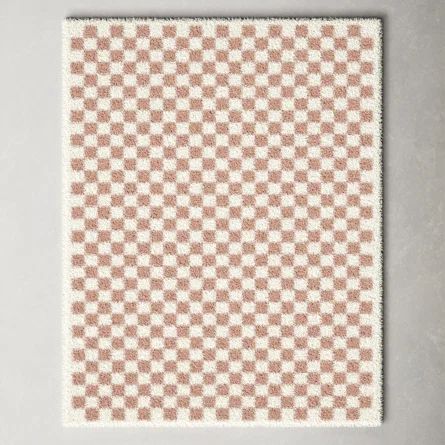 AllModern Walker Checkered Pink/Cream Plush Shag Area Rug | Wayfair | Wayfair North America