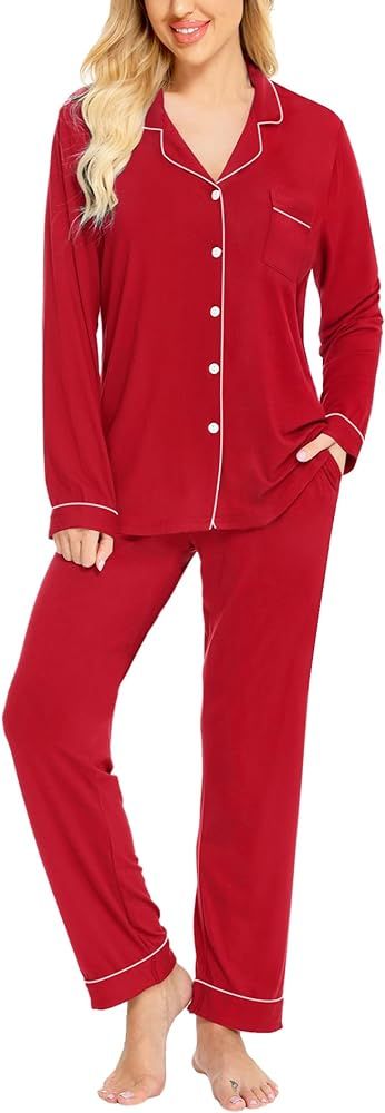 SWOMOG Womens Pajamas Set Long Sleeve Sleepwear Button Down Nightwear Soft Pj Lounge Sets | Amazon (US)