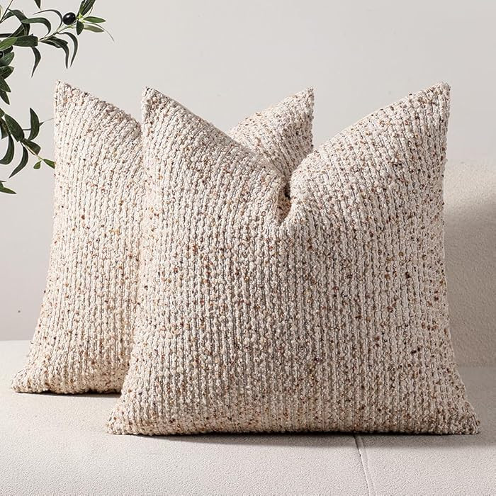 Striped Throw Pillow Covers, 24x24, Beige, Textured Boucle, Set of 2 | Amazon (US)