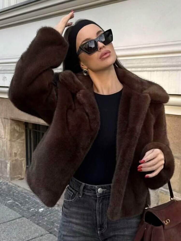 Women's French Fashion Metal Border Plush Tassel Fine Flash Long Sleeved Round Neck Jacket Jacket Jacket | SHEIN