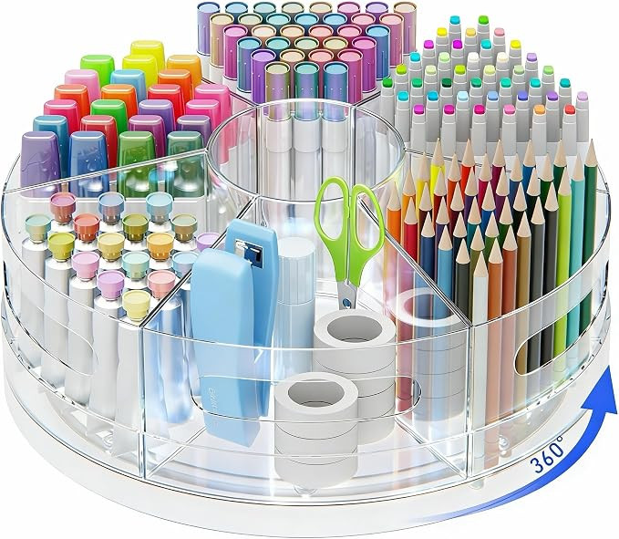 CraftGenes Rotating Organizer, Clear Acrylic Pen Holder and Pen Organizer for Desk, Art Supply Or... | Amazon (US)