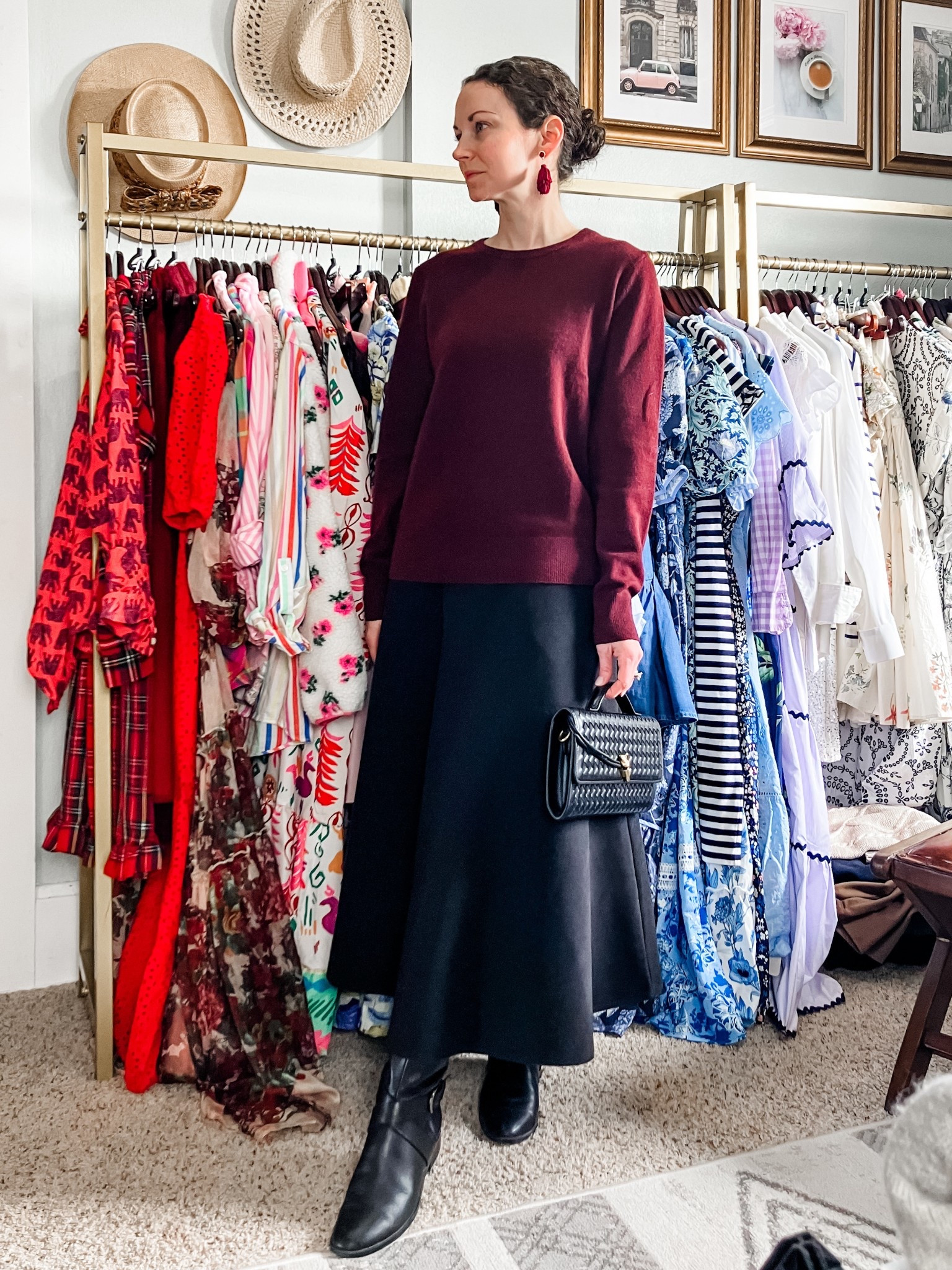 A beautiful maroon and black winter outfit!
Maroon cashmere sweater from @Quince 
Black winter weight skirt from Amazon. 
Maroon tassel earrings are old from Loft, linking similar. 
Black faux leather bag from @Chicwish 
Gold eternity band from Amazon. 
Black leather riding boots are old from Naturalizer, linking similar. 
Petite outfit. Modest outfit. Winter outfit. Classic outfit. Parisian outfit  

#LTKootd #LTKgrwm #LTKOver40