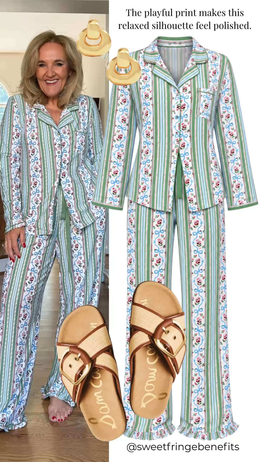 I’m always happy when a matching set does all the work for me. I’m wearing a medium, and this print is just playful enough to make the whole outfit feel like a little more fun.

#LTKOver40 #LTKPetite #LTKootd