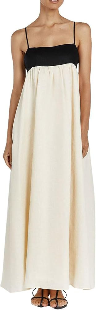 chouyatou Women's Summer Color Block Spaghetti Strap Maxi Linen Dress Long Casual Flowy Beach Sun... | Amazon (US)