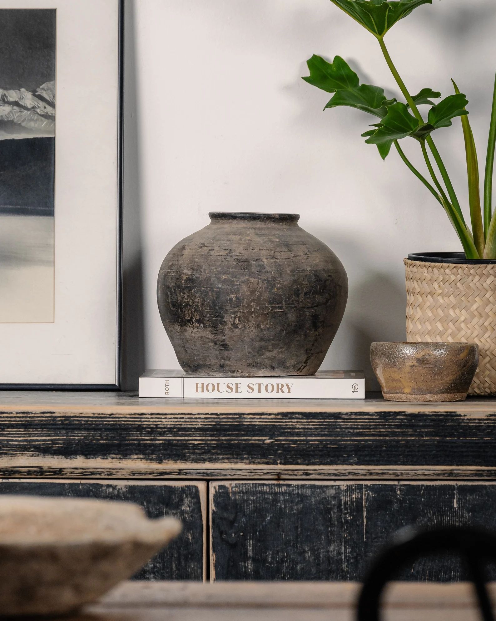 Rustic Handcrafted Vintage Clay Vase In Black and Grey with No Handles (Free Shipping) | Etsy (US)