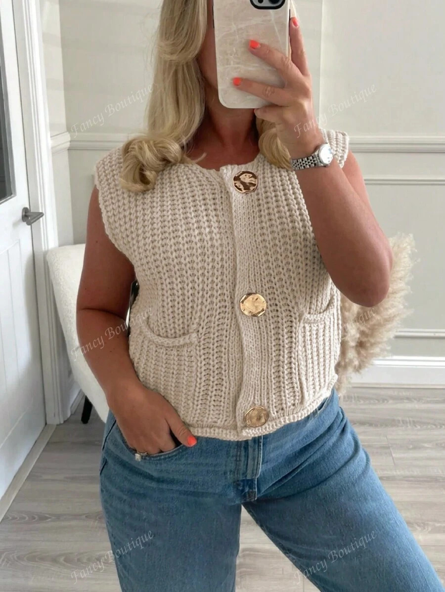 Autumn Women's Fashion New Arrivals, French Style Cardigan Sweater, Cute Button Down Sleeveless S... | SHEIN