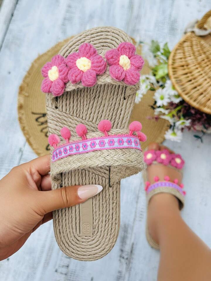 Women Floral Decor Flat Sandals, Open Toe Sandals For Vacation | SHEIN