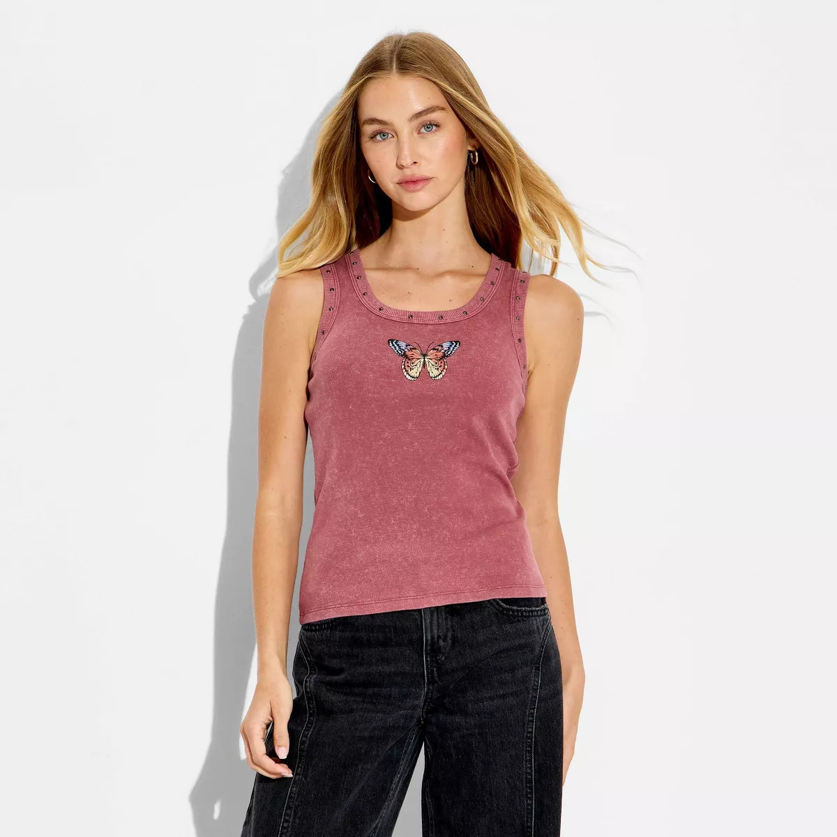 Women's Butterfly Graphic Tank Top - Burgundy M | Target