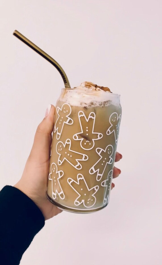 GINGERBREAD MAN Iced Coffee Glass Christmas Collection - Etsy | Etsy (US)