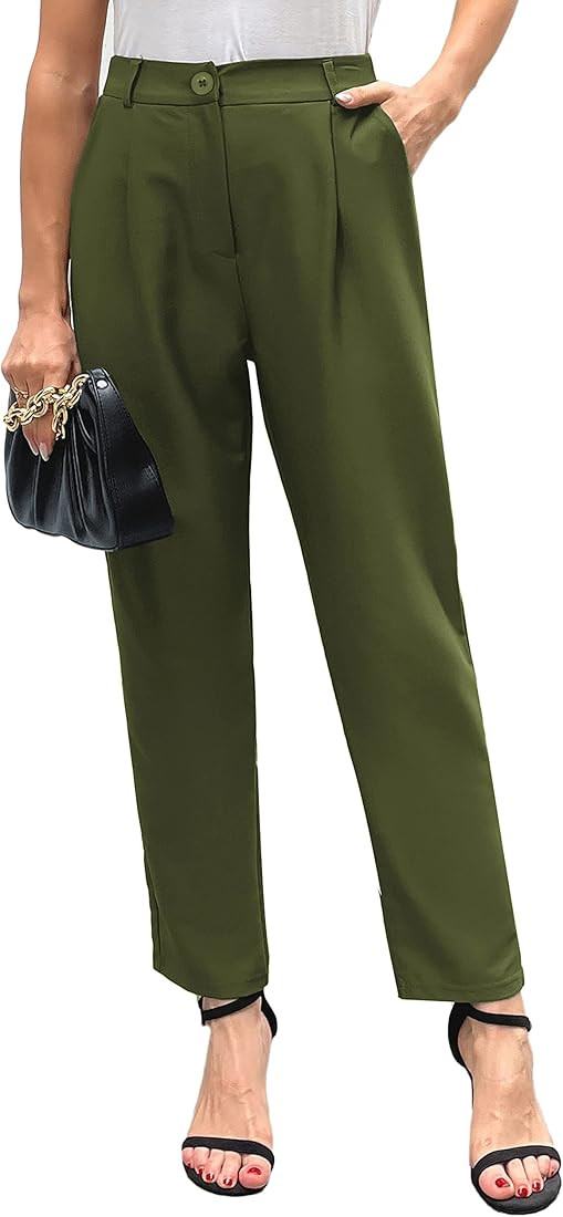 GRACE KARIN Women's Casual Work Pants with Pockets Elastic Waist Plaid Pants | Amazon (US)