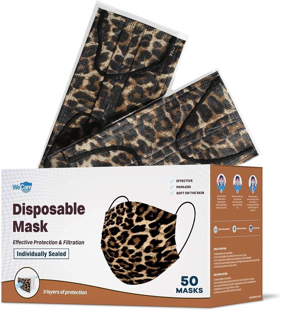 WeCare Disposable Face Mask Individually Wrapped - 50 Pack, Colored Face Masks | Amazon (US)