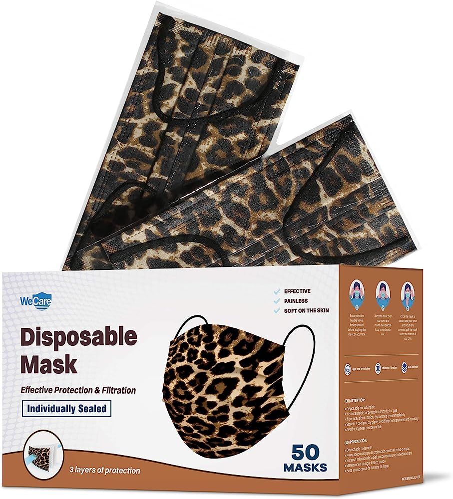 WeCare Disposable Face Mask Individually Wrapped - 50 Pack, Colored Face Masks | Amazon (US)