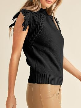Saodimallsu Womens Sleeveless Sweater Vest Mock Neck Cable Knit Fringe Cap Sleeve Boho Trendy Pul... | Amazon (US)